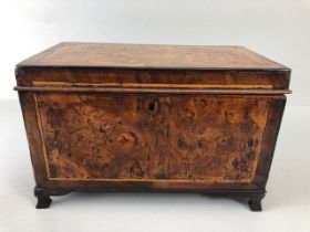 Antique Tea caddy, 19th century wooden caddy with burr walnut panels the interior striped and