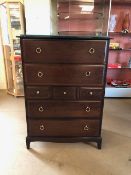 Chest of seven drawers with gold loop handles by maker Stag, approx 82cm x 47cm x 113cm