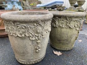 Pair of large concrete garden planters by Willowstone, approx 49cm tall