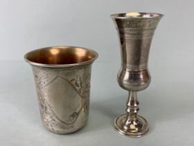 Kiddush Silver cups the tallest with silver hallmarks for maker J Zeving (or Joseph Zweig) the other