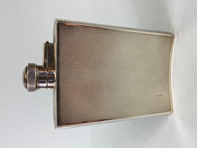 Silver hallmarked Hip flask with engine turned decoration and twist down lid hallmarked for - Image 4 of 12