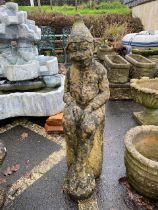 Garden figure of an elf sitting on a log, approx 96cm tall