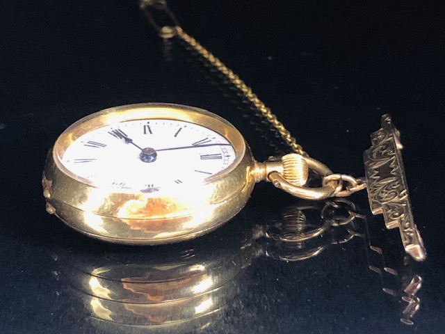 18k OMEGA fob watch, cased diameter, 26mm, with a 9ct gold suspension brooch total weight approx - Image 4 of 11