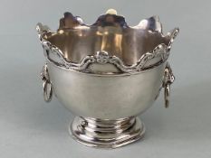 Victorian Silver Hallmarked bowl with twin Lion head handles on stepped base with cherub
