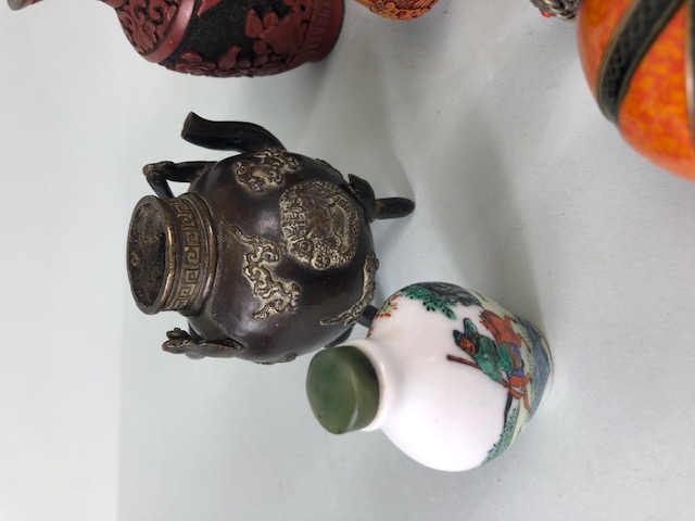 Collection of oriental collectables to include Chinese snuff bottles, decorated metal tea pots, - Image 2 of 10