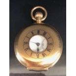 9CT GOLD J W BENSON of London HALF HUNTER POCKET WATCH, Roman Numerals, Subsidiary dial at 6 o'