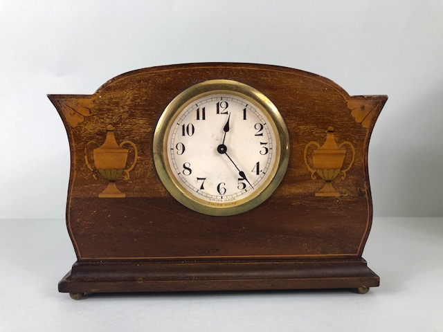 Antique Clocks, Two Edwardian wooden cased mantel clocks, both inlaid with typical marquetery work - Image 3 of 8