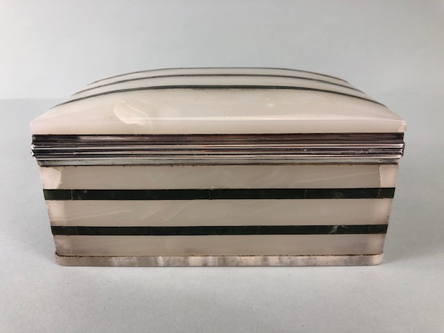 Art Deco Agate and Silver Lidded and hinged box stamped for Asprey London and Silver hallmarked - Image 4 of 8
