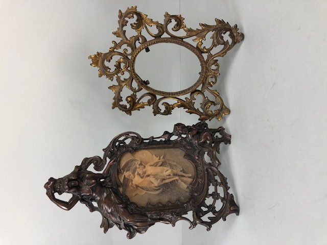 Antique Photo frames, Two 19th century free standing metal photo frames one of early rococo style