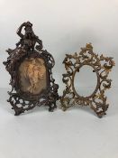 Antique Photo frames, Two 19th century free standing metal photo frames one of early rococo style