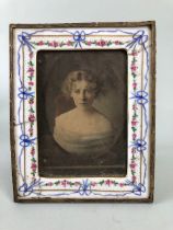Antique photo frame, 19th century French hand painted porcelain easel back frame with gilt metal