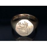 9ct Gold Signet ring engraved with a Griffin and a star size approx 'P' & 8.2g