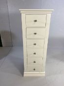 White modern chest of drawers / tall boy with six drawers, approx 53cm x 43cm x 145cm