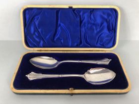 Pair of Edwardian Silver hallmarked and cased spoons, hallmarked for Sheffield 1905 by maker James