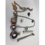 Collection of mostly silver curios to include a Silver Pocket watch and Fob Watch, Albert and Silver