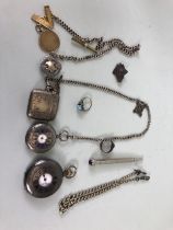 Collection of mostly silver curios to include a Silver Pocket watch and Fob Watch, Albert and Silver