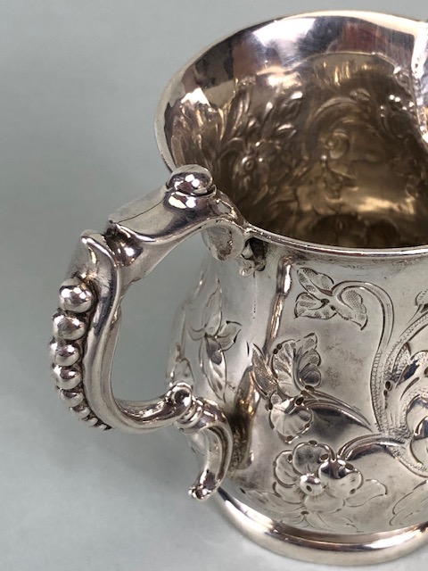 Victorian Silver Hallmarked Cream Jug Birmingham 1877, decorated with repousse flora and foliage and - Image 6 of 10