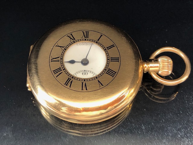 9CT GOLD J W BENSON of London HALF HUNTER POCKET WATCH, Roman Numerals, Subsidiary dial at 6 o' - Image 4 of 6