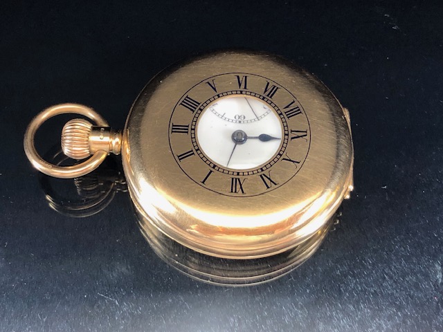 9CT GOLD J W BENSON of London HALF HUNTER POCKET WATCH, Roman Numerals, Subsidiary dial at 6 o' - Image 2 of 6