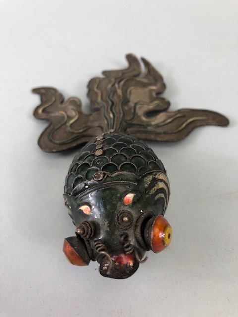 Chinese white metal and enamel articulated fan tail gold fish, approximately 17cm in length, A.F - Image 2 of 8