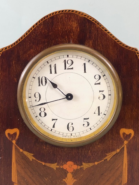 Antique Clocks, Two Edwardian wooden cased mantel clocks, both inlaid with typical marquetery work - Image 7 of 8