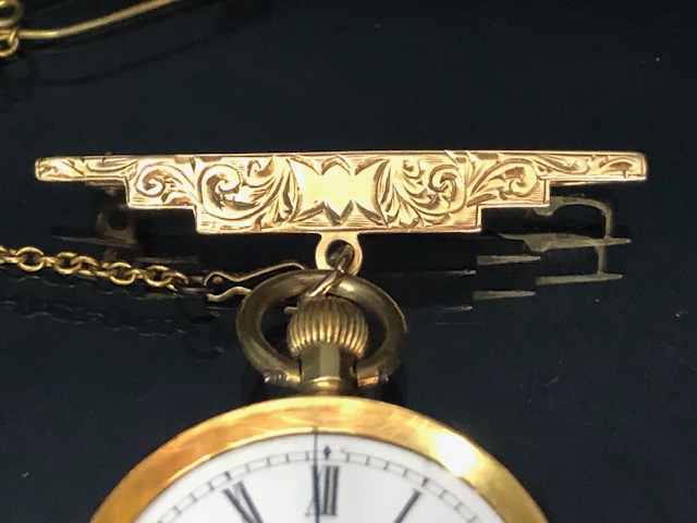 18k OMEGA fob watch, cased diameter, 26mm, with a 9ct gold suspension brooch total weight approx - Image 3 of 11