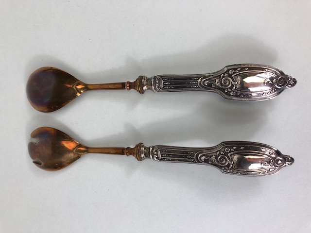 Silver handled and boxed Salad servers, long handled spoon and fork - Image 6 of 8