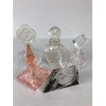 Cut Glass perfume bottles, Bohemian sent bottles to include 3 in i, n clear glass one in peach and