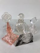 Cut Glass perfume bottles, Bohemian sent bottles to include 3 in i, n clear glass one in peach and