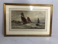 Paintings, early 20th century maritime water colour of sailing ships a harbour scene,