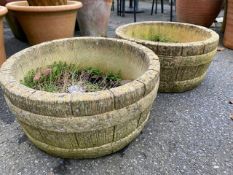 Pair of concrete garden planters, approx 43cm in diameter