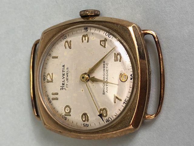 Vintage 9ct gold Helvetia 17 Jewels Swiss watch marked 17 Jewels, Shockabsorber, Antimagnetic ( - Image 4 of 6