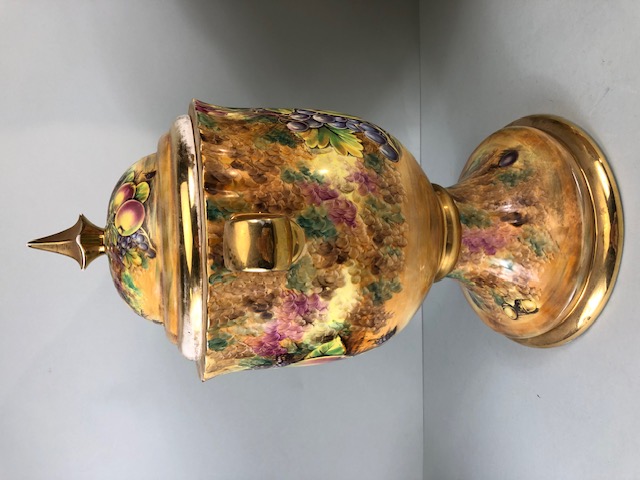 Decorators interest, a Pair of Large Baroness China lidded Urns decorated with paintings of fruit - Image 5 of 13