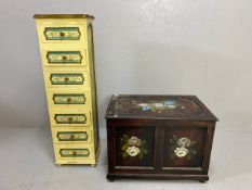 Vintage style floral painted items to include tall narrow chest of seven drawers and a painted