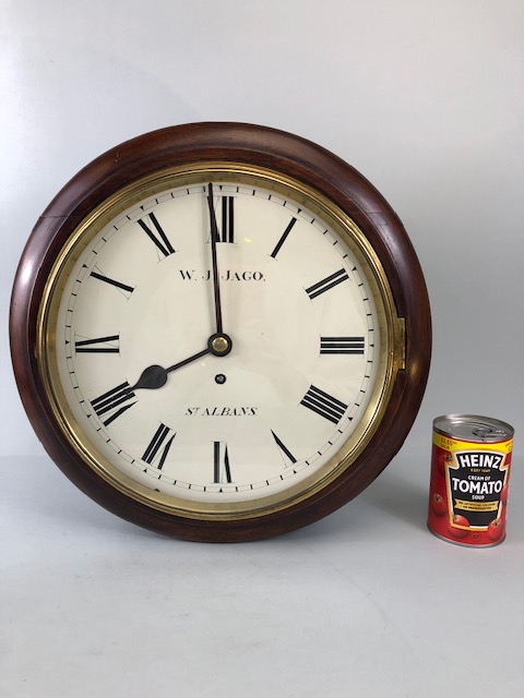 Antique Clock, Round dial eight day wall clock mahogany case with brass framed dial, Roman - Image 2 of 9