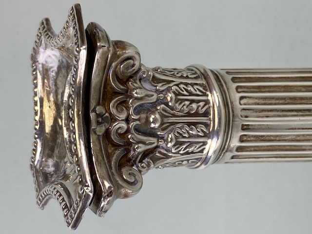 Pair of Victorian Hallmarked Silver Corinthian Column candlesticks on stepped bases with beaded - Image 6 of 11