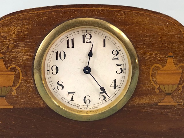 Antique Clocks, Two Edwardian wooden cased mantel clocks, both inlaid with typical marquetery work - Image 5 of 8