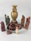 Chinese carvings, a collection of soap stone carvings to include seals bearing Foo dog and