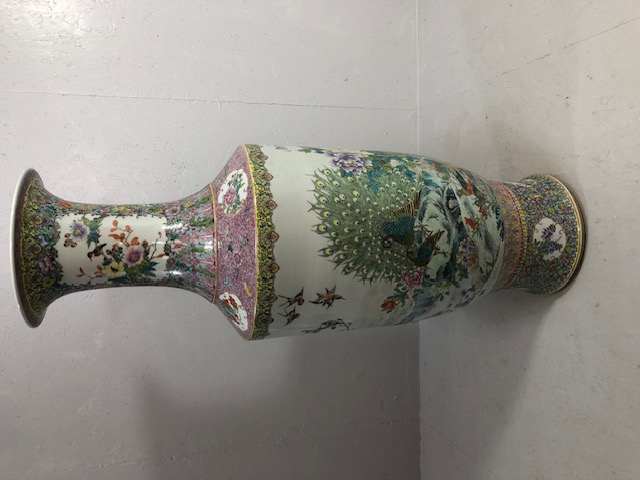 Oriental Ceramics ,large and impressive Chinese Famille Rose Vase, unmarked and unglazed base, the