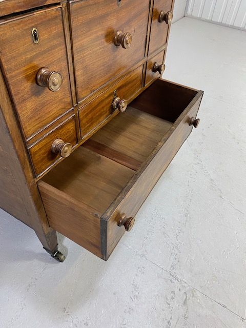 19th Century mahogany campaign style cabinet, possibly medical/apothecary use, three lockable - Image 11 of 14