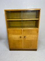 Mid Century style cabinet with glazed shelves above and two door cupboard under, approx 84cm x