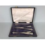 Silver handled set of Button pull, glove stretcher and shoe horn in presentation case