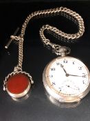 Silver hallmarked Pocket watch by Trenton with Silver Albert & Chain each link marked and a Silver
