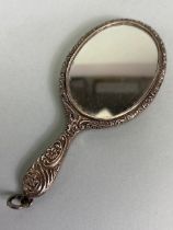 Silver hallmarked miniature hand held mirror hallmarked for Chester by maker Crisford & Norris