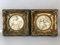 Decorators interest, pair of 19th Century style stone cast relief Italian plaques of children set in