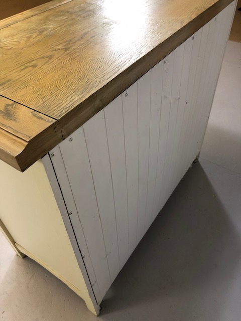 Modern white painted unit with two drawers and cupboard under, with natural wood top, approx 99cm - Image 8 of 8