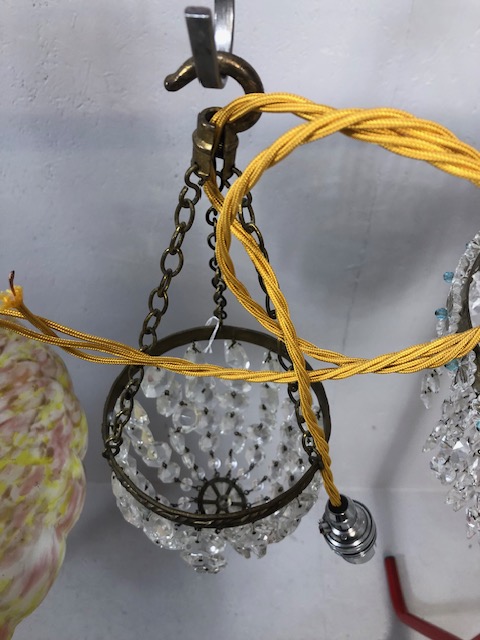 Vintage lighting, four small decorative chandeliers of varying sizes and styles along with a mid - Image 10 of 11