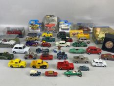 Di-cast model cars, collection of vintage boxed and play worn cars and other vehicles, to include