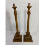 Antique Alter candle sticks, of masonic interest, oak turned columns on square stepped bases with