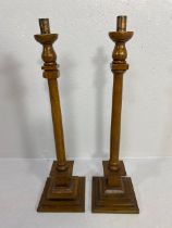 Antique Alter candle sticks, of masonic interest, oak turned columns on square stepped bases with